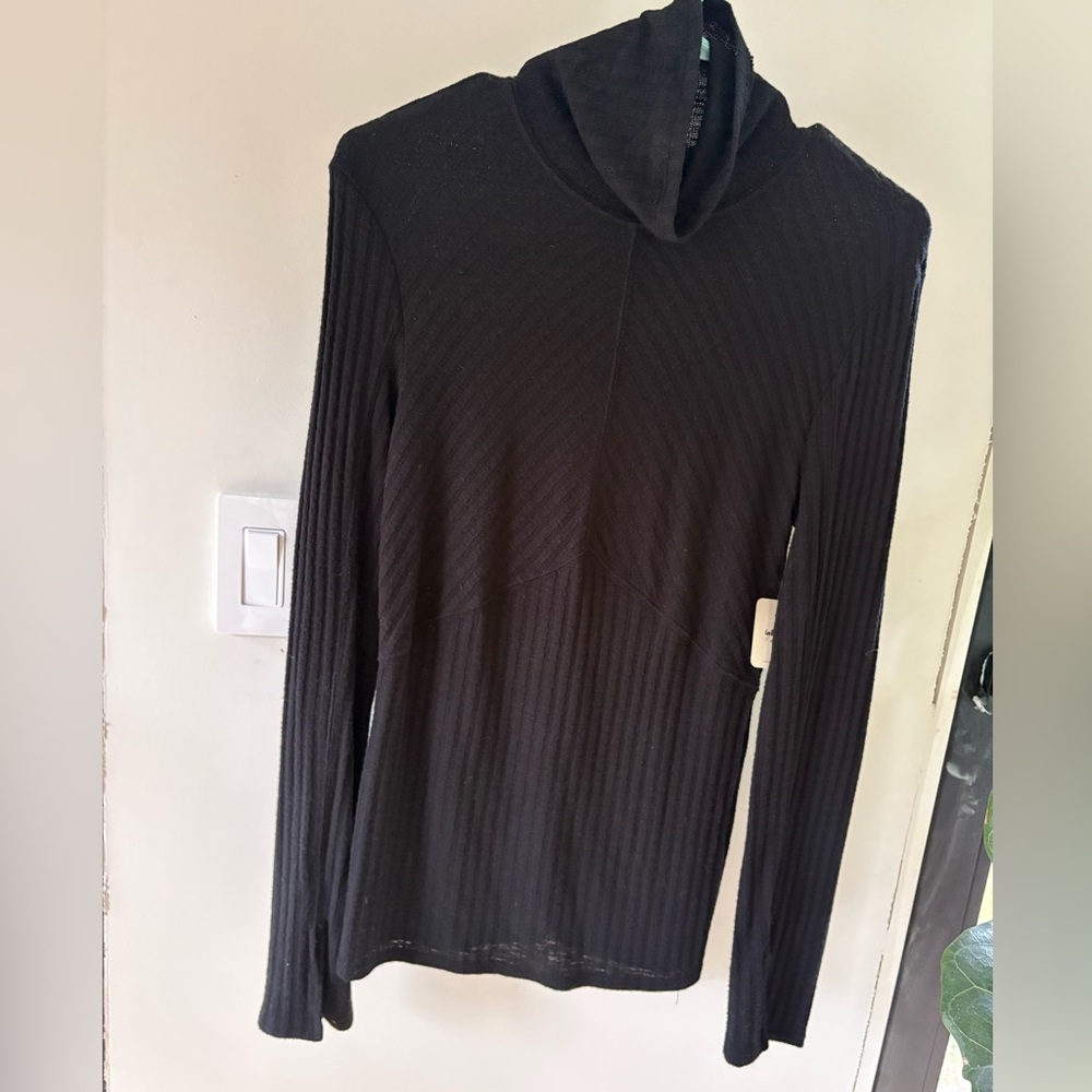 Free People Black seamed knit turtleneck